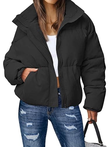 MEROKEETY Women's 2025 Winter Long Sleeve Zip Puffer Jacket Pockets Baggy Short Coats - Image 1