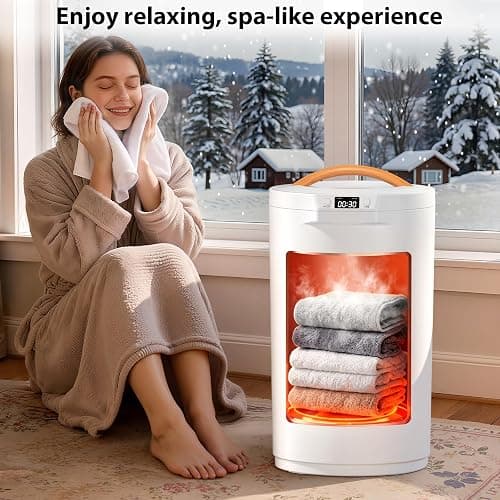 CWDOlROI Towel Warmer, 20L Large Towel Warmers for Bathroom, Towel Bucket Fits Up Two 40"X70" Oversized Towels, Bathrobes, Blankets, Towel Heater with LCD, 4 Timer Setting and Auto Shut Off(White) thumbnail 6