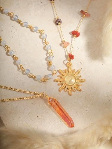 Sacina Layered Crystal Sun Necklace, Gothic Boho Hippie Summer Beach Necklace, Boho Hippie Jewelry, Christmas Jewelry Gift for Women thumbnail 5