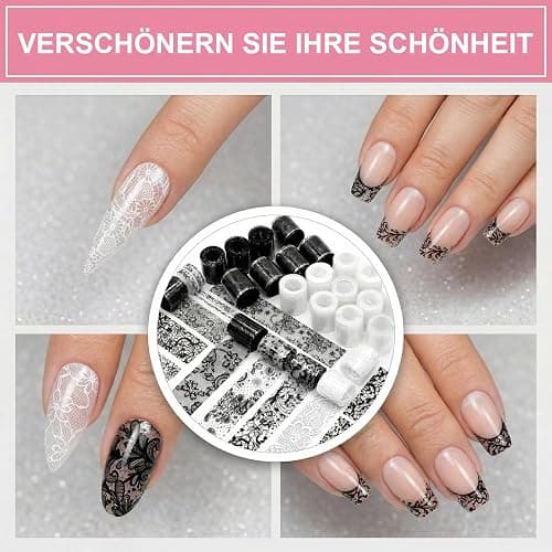 DASHUI 30 Rollen Schwarz-Weiße Spitze Transferfolie Nagelaufkleber Set – Lace Blumen Nail Art Folie für Nägel, Wraps Kit mit 15 schwarzen & 15 weißen Rollen thumbnail 7