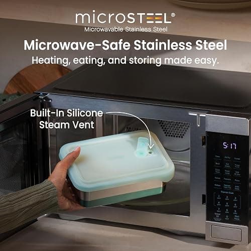 Bentgo MicroSteel Heat & Eat Container – Microwave-Safe, Leak-Proof & Airtight, Easy-to-Clean Lightweight Stainless Steel Reusable Food Storage with Silicone Lid (Family Size; 8.5-Cup Capacity; Aqua) thumbnail 4