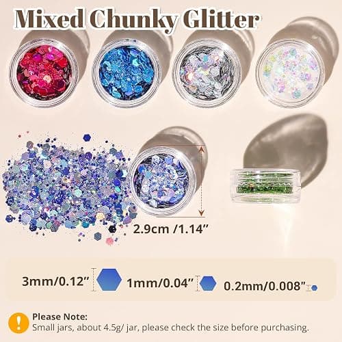 LEOBRO Glitter, 24 Jars Holographic Chunky Glitter for Crafts, Resin, Hair Face Body Makeup Nail, DIY Arts and Crafts, Party Christmas Decorations thumbnail 7