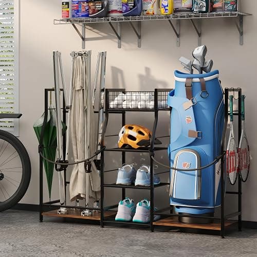 Jsskeeim Golf Bag Storage Organizer for Garage Organization, Golf Bag Stand for Golf Bag Accessories, Spacious Golf Rack for Golf Clubs & Golf Essentials, Ideal Golf Gifts for Men (Fits 2 Golf Bags) thumbnail 8