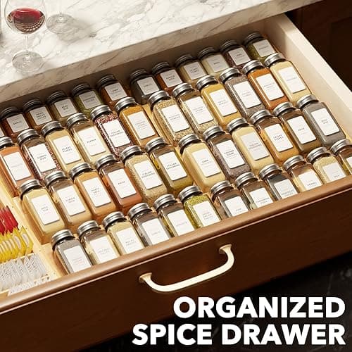 SpaceAid Bamboo Spice Drawer Organizer, (Need 3" Deep Drawer) Expandable 4 Tier Spices Rack for Cabinet, Kitchen Seasoning Storage Insert (Jars Not Included, From 12" to 23" Wide) - 12" to 23" Wide - Natural thumbnail 7