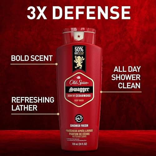 Old Spice Refreshing Body Wash for Men, 3X Defense, 24/7 Shower Fresh with Long Lasting Scent, Red Collection, Swagger with Cedarwood Scent, 24 oz (Pack of 2) thumbnail 2