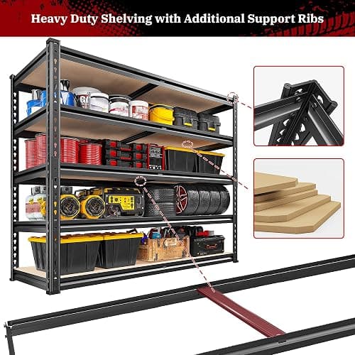 REIBII 2500LBS Garage Shelving 72''H Storage Shelves 40" W Metal Shelving 5 Tier Metal Shelves Adjustable Pantry Shelf for Closet Pantry Basement Kitchen Warehouse 72" H x 40" W x 20" D thumbnail 8