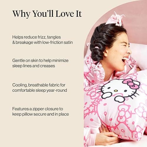 Kitsch x Hello Kitty Pillow Case – Pink Kitty Faces Toddler Bed Time Satin Pillowcase with Zipper – Soft Cooling Pillow Cover for Hair & Skin – Better Than Silk Pillowcase – Queen/Standard 19x26 thumbnail 5