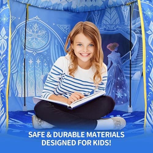 Amplov Princess Pop Up Play Tent, Frozen Toys for Girls, Large 53" x 41" Indoor/Outdoor Ice Castle Playhouse with LED Lights and Carrying Bag, Ideal Gift for Ages 3-9 thumbnail 6