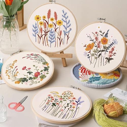 CYANFOUR 5 Pack Beginner Embroidery Kit for Adults, Easy to Learn Floral Embroidery Patterns from Video & Instruction, Needlepoint Kits for Adults Include Embroidery Hoop, Colorful Threads, Tools thumbnail 4