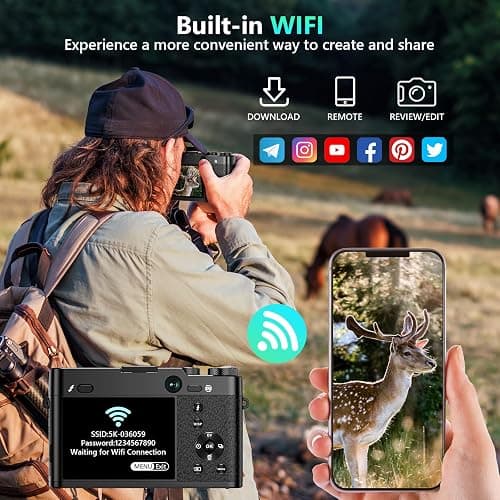 5K Digital Camera, 64MP Cameras for Photography with 6X Optical Zoom & Autofocus, WiFi Vlogging Camera for YouTube Video, Dual-Lens, 2 Batteries, 64GB Card & Flash, Best Cameras for Content Creators thumbnail 5