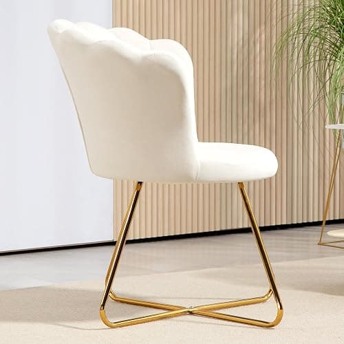 HOMCOM Seashell Chair Dressing Table Chair Velvet Armchair Living Room Chair with Steel Legs for Living Room and Bedroom 69 x 64 x 80 cm Cream thumbnail 8