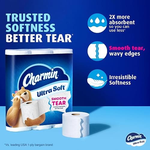 Charmin Ultra Soft Toilet Paper, 12 Mega Rolls = 24 Regular Rolls, 2-ply Bath Tissue thumbnail 2