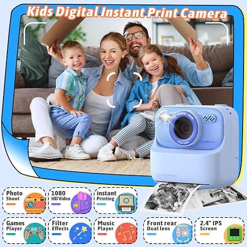 Kids Instant Digital Cameras for Boys and Girls, 1080P HD Dual-Lens Selfie Digital Camera with Print Paper & 32G Card, Christmas Birthday Gifts Toys for Toddler and Teenagers Age 3-16 Years Old thumbnail 2