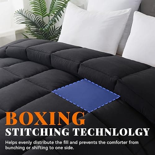 Cosybay Down Alternative Comforter (Black, Full) - All Season Soft Quilted Full Size Bed Comforter - Duvet Insert with Corner Tabs - Winter Summer Warm Fluffy, 82x86 inches thumbnail 3