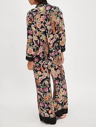 Fenghualzzniya Women Satin Pajama Set Floral Silk Pajamas 2 Piece Lounge Sets Button Down Shirts Wide Leg Pants Pjs Sleepwear thumbnail 2