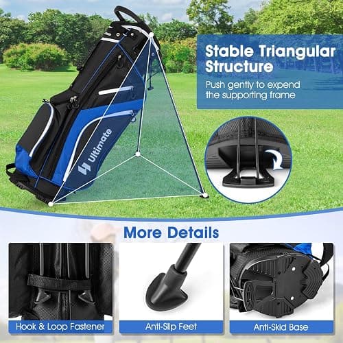 ULTIMATE 14-Way Golf Stand Bag, Portable Golf Bag w/ 6 Pockets,Cooler Bag & Waterproof Valuable Pocket, Rain Hood, Ergonomic Dual Strap System & Carrying Handles, 5 LBS Lightweight for Adults thumbnail 3