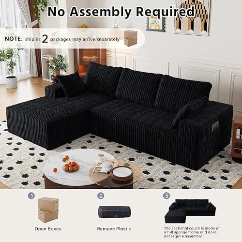 108" Modular Sectional Cloud Couch for Living Room Deep Seat L Shapes Boneless Couch with Oversized Chaise Lounge, Comfy Memory Foam Flannel Fabric Sofa for Bedroom Apartment, No Assembly Required thumbnail 6