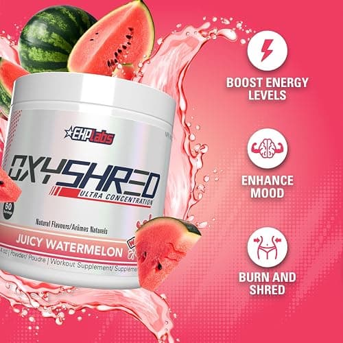 EHPlabs OxyShred Thermogenic Pre Workout Powder & Shredding Supplement - Preworkout for Men & Women, Sugar Free Energy Powder with 150mg of Caffeine - Juicy Watermelon, 60 Servings thumbnail 6