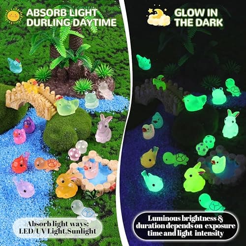 110PCS Mini Resin Animals Tiny Cute Glow Figures in Dark, Miniature Figurine to Hide, Little Animal Toys Small Accessories for Topper Desk Garden Dollhouse Landscape Aquarium Ornaments Crafts & Decor thumbnail 5
