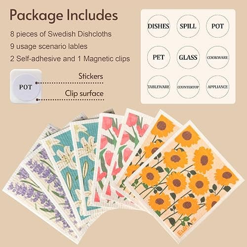 Eulnars Swedish Dishcloths for Kitchen, 8 Pack Flower Reusable Paper Towels Washable, Non-Scratch Swedish Kitchen Towels, Super Absorbent Cellulose Dish Cloths, Eco Friendly Gifts - Sunflower thumbnail 6