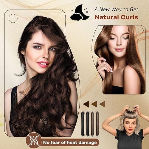 4Pcs Heatless Curls, Heatless Hair Curler Blowout Rods, Hair Curler No Heat, Overnight Blowout Hair Rollers for Women All Types of Hair, Black thumbnail 2