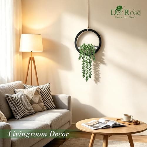 Der Rose 2 Pack Fake Plants Hanging Artificial Succulents Plants in Black Pots for Living Room Bathroom Accessories Boho Farmhouse Wall Decor thumbnail 7