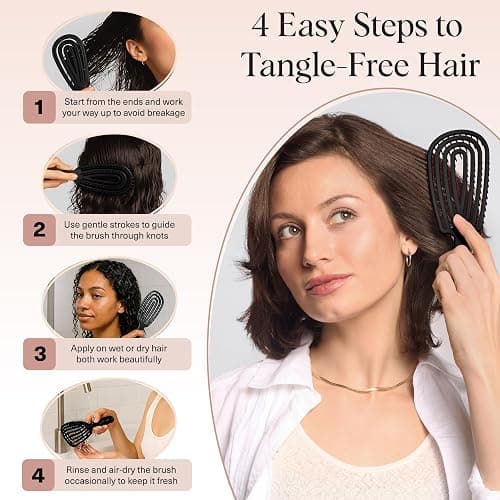 Kitsch Detangler Brush – Flexible Curly Hair Brush for Women, Men & Kids | Detangling Hairbrush with Bendable Frame and Ultra-Smooth Bristles for Wet or Dry Strands - Black thumbnail 7