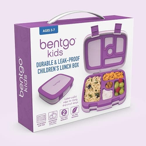 Bentgo Kids Bento-Style 5-Compartment Leak-Proof Lunch Box - Ideal Portion Sizes for Ages 3 to 7 - Durable, Drop-Proof, Dishwasher Safe, PFAS & BPA-Free & Made with Food-Safe Materials (Purple) thumbnail 8