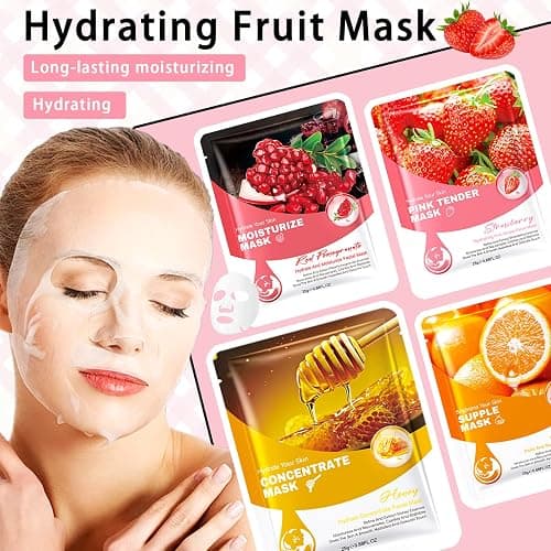 10PCS Plant Fruit Sheet Face Masks Set,Moisturizing Facial Sheet Masks,Hydrating Face Masks Sheet Masks Set,Non-greasy Overnight Face Sheet Masks Facemasks for Women and Men A thumbnail 2