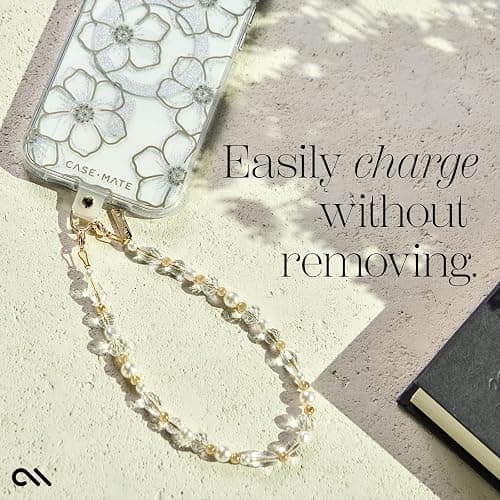 Case-Mate Beaded Phone Charm - Detachable Anti Theft Strap - Hands-Free iPhone Wrist Strap for Women - Phone Chain Wristlet - Fits Galaxy, Pixel and More - Crystal Pearl Gold thumbnail 7