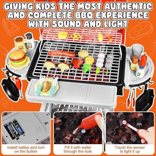 2025 Kids Kitchen Playset Toy Grill BBQ with Smoke Light Pretend Play Food Toys Cooking Set 2-Layer Barbecue Gifts for Toddler Boys Girls 3-5 6 7 thumbnail 3
