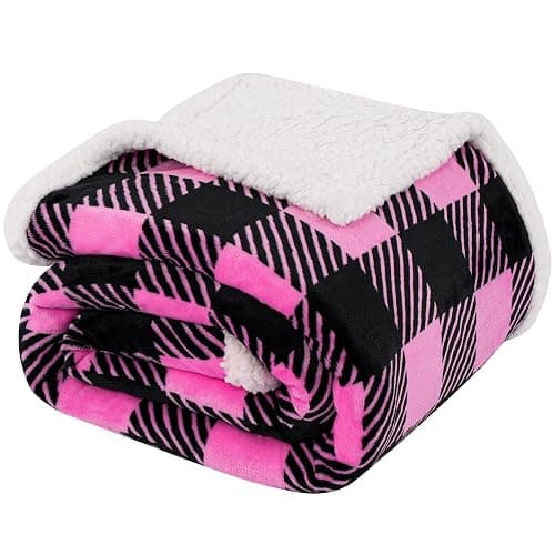 Touchat Sherpa Plaid Twin Blanket 60" X 70", Fuzzy Fluffy Soft Cozy Throw Blanket, Twin Size Plush Fleece Flannel Plush Microfiber Blanket for Couch Bed Sofa (Rosepink) - Image 1