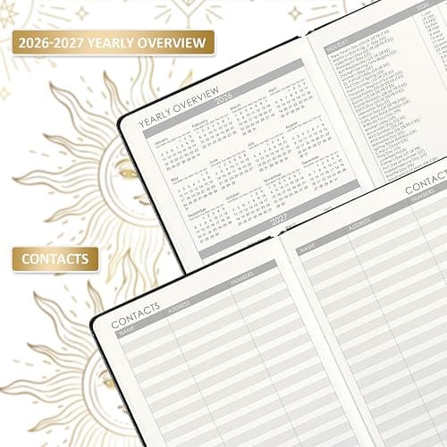 Artfan Diary 2026 - Diary 2026 a5 Week to View, January 2026 - December 2026 12 Months, Premium Leather Cover, Gold Stamp, Accordion Pocket, 25 Note Pages, Black thumbnail 4