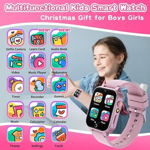 Kids Smart Watch Gift for Girls Age 5-12, 39 Games HD Touch Screen Watches with Video Camera Music Player Pedometer Flashlight 12/24 hr Educational Toys Birthday Gifts for Girls Ages 7 8 9 10 thumbnail 2