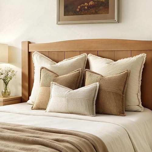 MIULEE Decorative Throw Pillow Covers for Couch Bed Livingroom 18x18 Inch Set of 2 Brown Boho Accent Throw Pllows Broadside Striped Patchwork Soft Corduroy Pillowcases thumbnail 6
