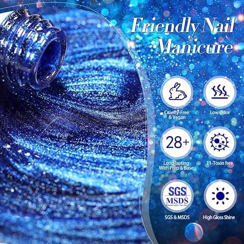 BORN PRETTY Blue Ore Cat Magnetic Eye Gel Nail Polish Holographic Gel Nail | Glitter Cat Magnetic Gel Nail Polish Crystal Magnetic Nail Polish for Vacation Festival Salon DIY at Home 15ML thumbnail 8