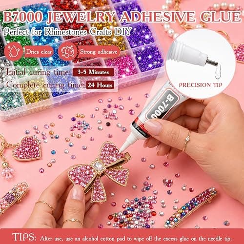 100000Pcs Bedazzling Kit with 4MM Rhinestones, 4 Boxes 56 Colors Flatback Crystal Gems Glass Diamonds with 3 B7000 Glues, Wax Pen, Tweezers, Trays for Nail Art, DIY Crafts, Tumbler Bling, Fabric Decor thumbnail 4