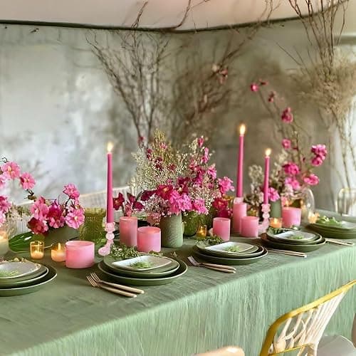 ECHFSM Glass Candlestick Holder,Striped Taper Candle Holders,Set of 6 Candle Stand for Table Centerpieces, Home Decor,Weddings,Festival and Parties (Pink Stripe Pattern) thumbnail 2