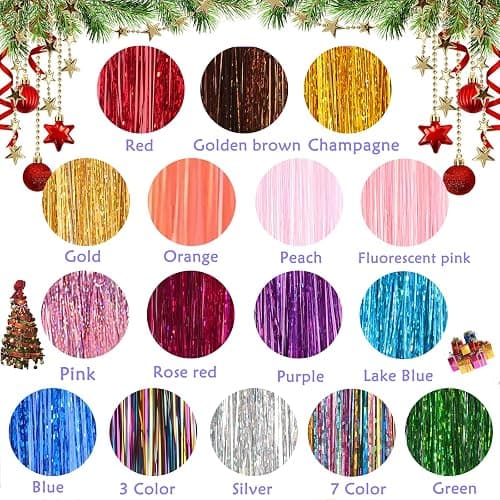 Hair Tinsel Kit With Tool 6800 strands 16 Colors Fairy Hair Tinsel, Sparkling Shiny Hair Tinsel Heat Resistant Highlights Glitter Tinsel Hair Extensions (48 Inch) thumbnail 2