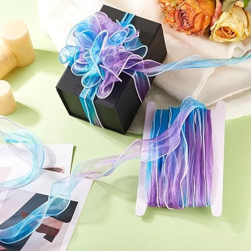 Beadthoven 10.94 Yards Purple Blue Organza Iridescent Ribbon, 2-1/8 Inches Sheer Fabric Chiffon Ribbons Mesh Christmas Decoration Ribbon Lace Trim for Big Bow, Wedding, Gift Wrapping, Bouquets, Wreath thumbnail 2