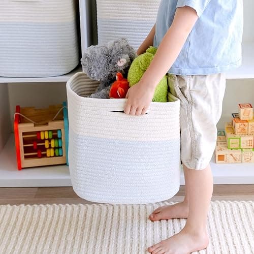 NaturalCozy Storage Cubes 11 Inch Cotton Rope Woven Baskets for Organizing, 3-Pack | Cube Storage Bin | Square Storage Baskets for Shelves Organizer, Classroom, Kids Toy Bins, Closet, Baby Nursery thumbnail 8