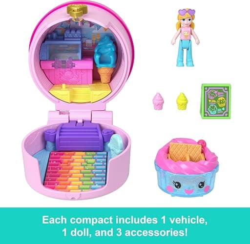 ​Polly Pocket Micro Dolls & Compacts with Toy Cars, Food Theme Vehicle Collection, Tiny Take Out Reveal Assortment with Surprises thumbnail 5