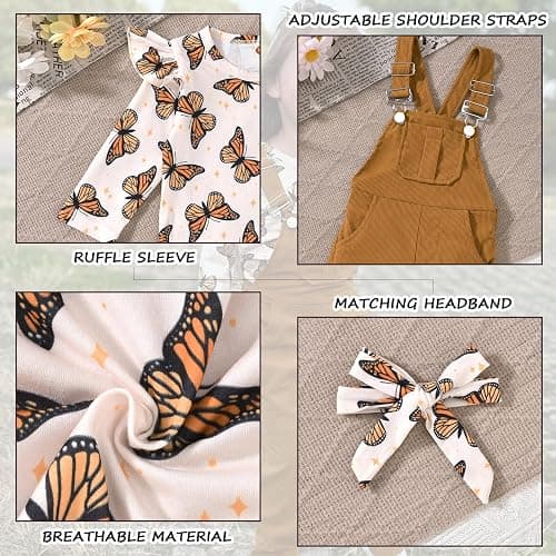 HINTINA 2PCS Baby Girls Clothes Toddler Jumpsuit Rompers Adjustable Ripped Jeans Overalls Set with Long Sleeve Stripe T-Shirt thumbnail 4