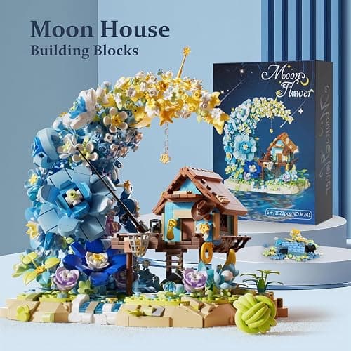 Moon Flower Mini Bricks Building Set, Fairy Cabin and Blue Flower Bouquet, Mini Building Blocks Botanical Collection Set, Unique Home Decor, Gift for Her and Him - 1622 Pcs Mini Bricks thumbnail 9