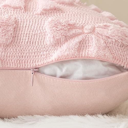 MIULEE Light Pink Bow Pillow Covers Coquette Room Decor Aesthetic Set of 2 Decorative Cute Girl Christmas Throw Pillow Soft Plush Faux Pillowcase for Girl Bed Couch Sofa,18x18 Inch thumbnail 6