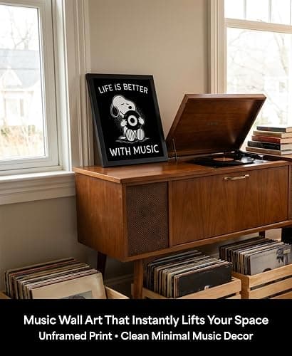 Life Is Better With Music Wall Art Print – Minimalist Typography Decor for Living Room, Classroom, Studio & Creative Workspaces – Music-Inspired Artwork – 8x10 Unframed – Made in USA Luster Finish thumbnail 2