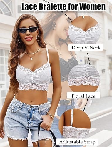 Avidlove Lace Bralette for Women V Neck Cami Tank Y2k Camisoles Adjustable Spaghetti Strap Crop Top thumbnail 3