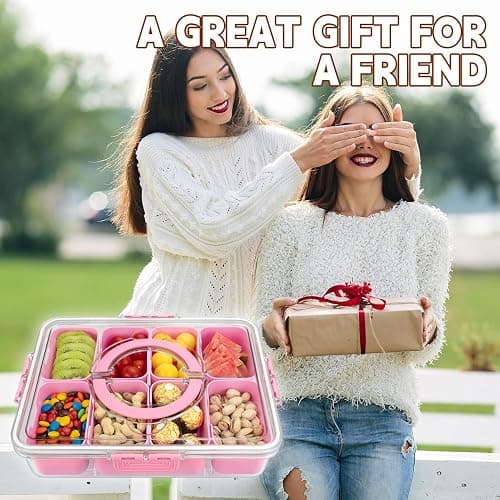 Divided Serving Tray with Lid and Handle, 8 Compartments Snack Box, Portable Platter for Candy Fruits Nuts, Snack Party Entertaining Picnic thumbnail 7