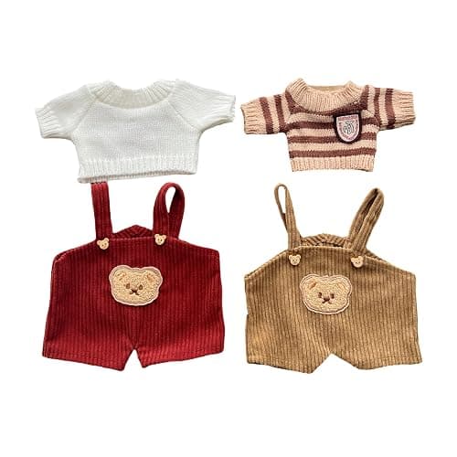 LICHADUOLE 9-12"/30cm Plush Outfit Set: Knit Sweaters + Corduroy Overalls for Medium Bartholomew Bear Doll Clothing for Fuller-Figured Teddy Bears (NO Doll) - Image 1