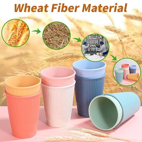 becutlery Wheat Straw Cups, Unbreakable Drinking Cup Dishwasher Safe Water Glasses with 8 Colors for Drinking Water, Juice,Milk, Soda, Coffee,Easy to Clean & Reusable (8 Pcs) thumbnail 6